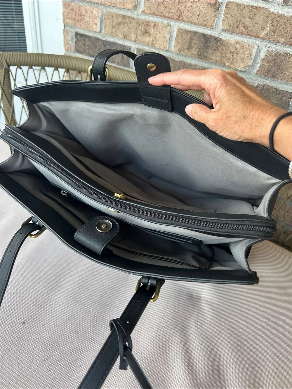 ECOSUSI Black Leather Laptop Tote with Tassel
